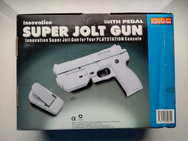 Pistole Fr PS1 (Namco / Schwarz) - Super Jolt Gun Mit Fusspedal (The Real Arcade) (Mit Allen Kabeln & Bedienungsanleitung) (Siehe Info unten) 