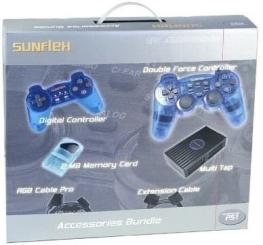 Sunflex - Playstation 1 Accessories Bundle Im Kartonkoffer (2 Controller / Memory Card / Multi Tap / RGB Kabel & Verlängerungs Kabel) (Siehe Info unten) 